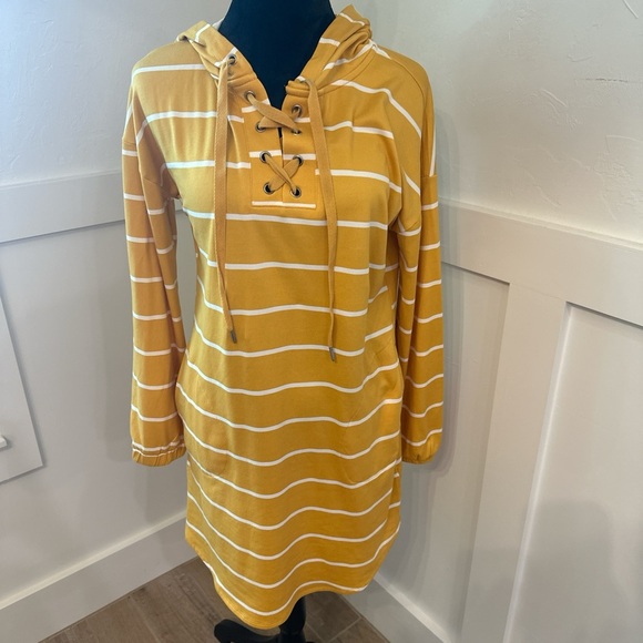 Yellow Striped Hoodie Dress - Picture 1 of 5